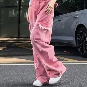 Kimi Sunshine Denim Cargo Pants Medium Pink